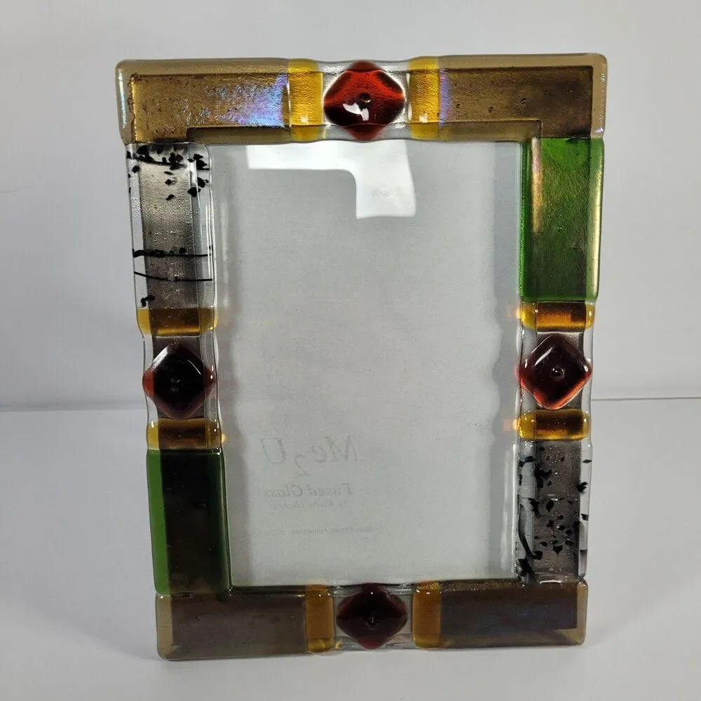 Me2U Fused Glass Photo Picture Frame 5x7 Multicolor Geometric Art Tabletop